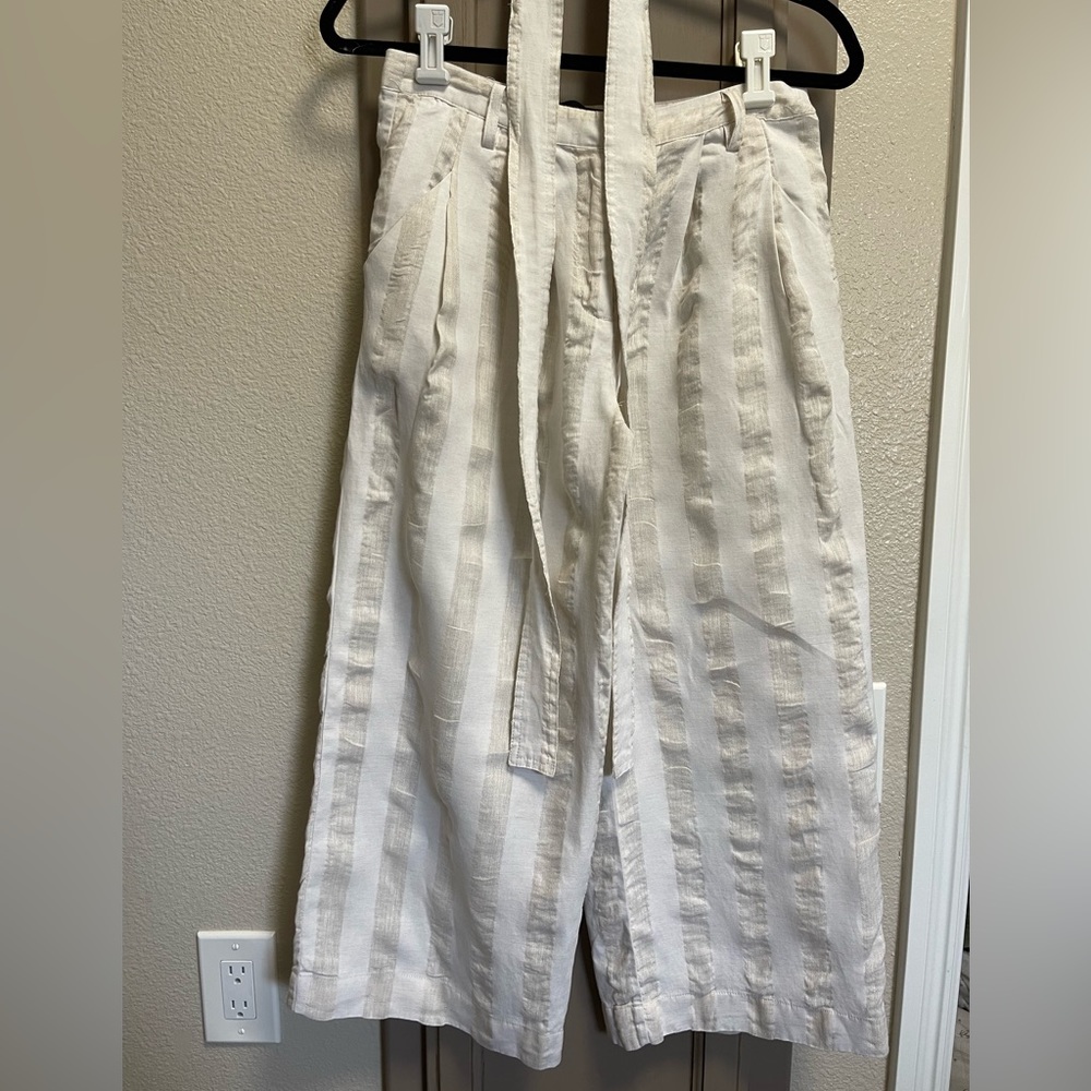 Wide Leg Linen & Cotton Crop Pants